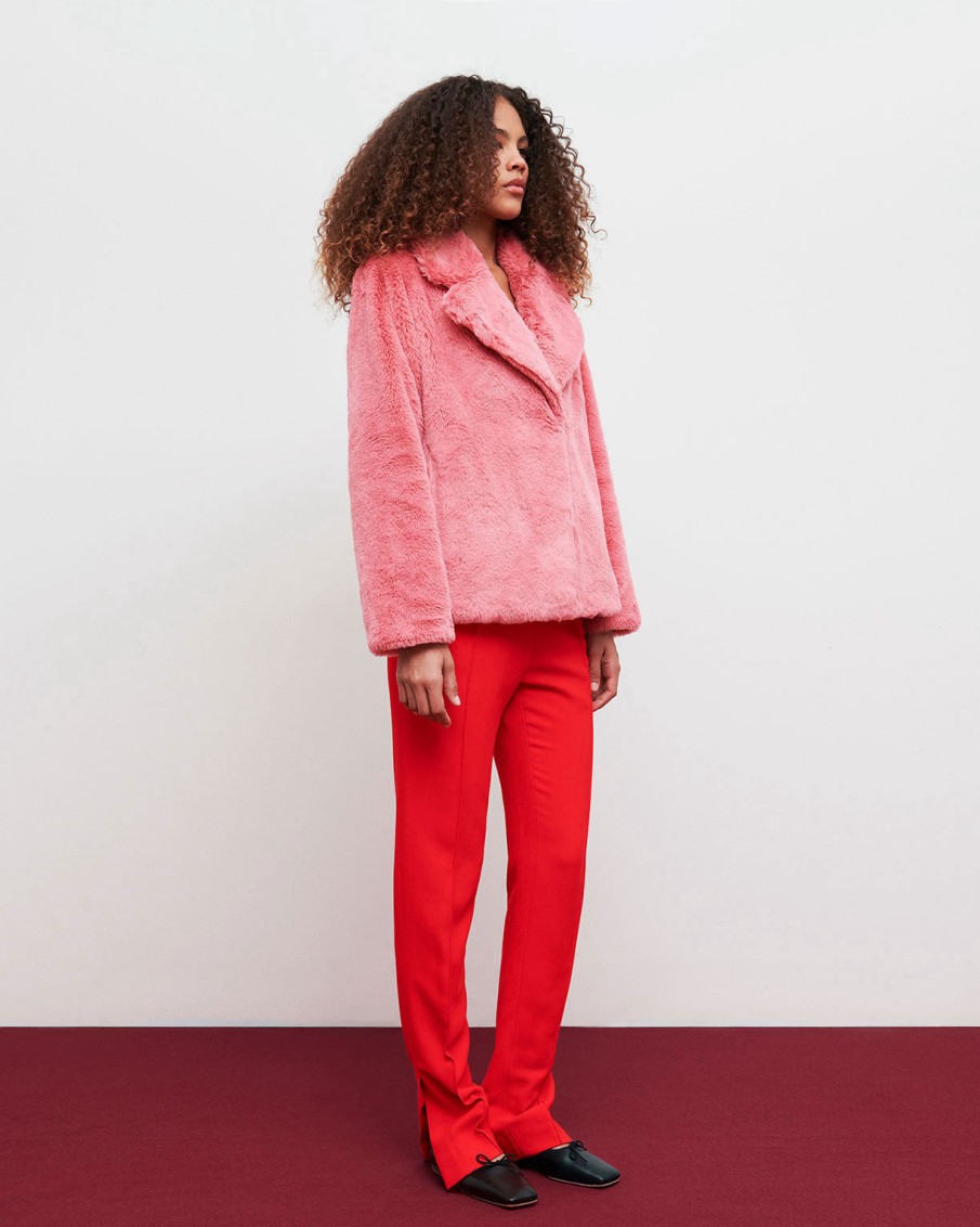 Outerwear Apparis | Milly Plant-Based Fur Jacket Guava