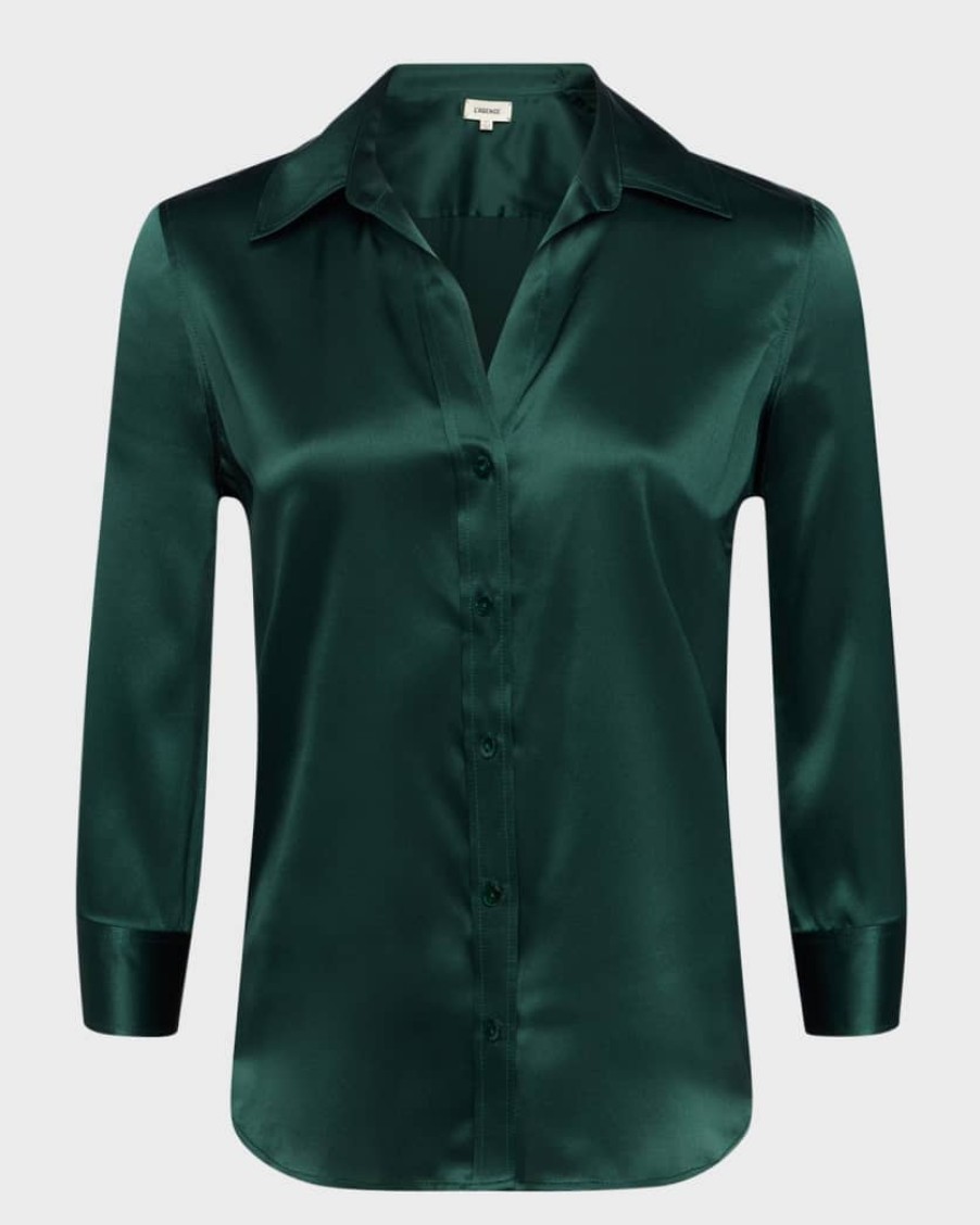 Tops L'AGENCE | L'Agence Dani 3/4 Sleeve Blouse Forest Green