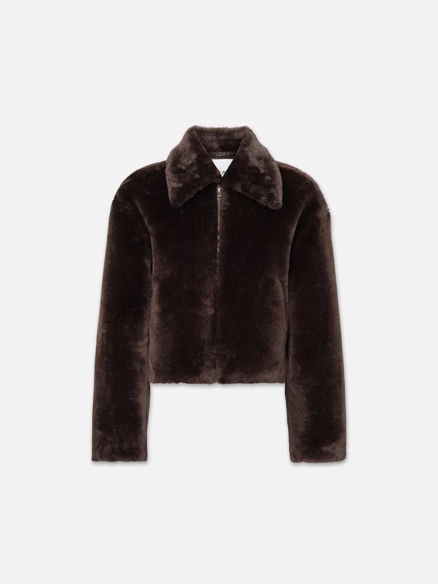 Outerwear Frame | Faux Fur Zip Up Jacket Espresso