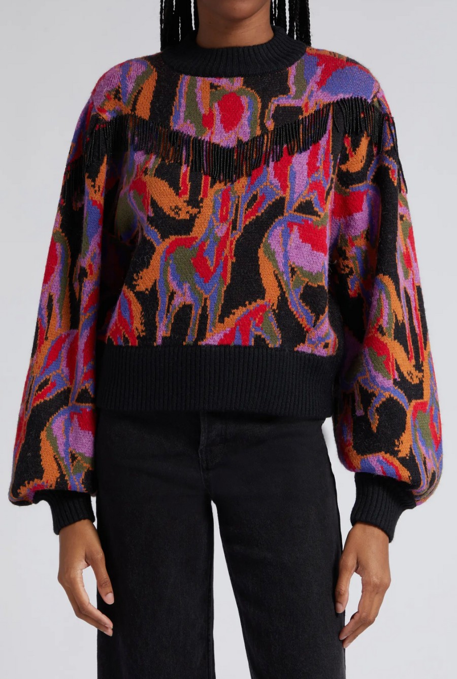 Sweaters Farm Rio | Wild Horses Fringe Sweater Black