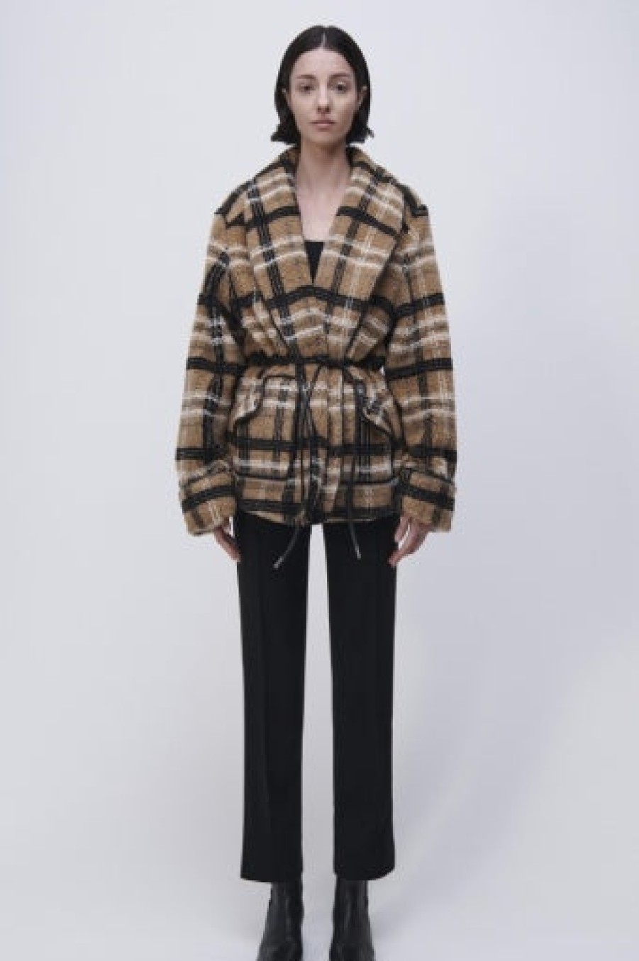 Outerwear SIMKHAI | Kimia Tie Waist Jacket Camel Plaid