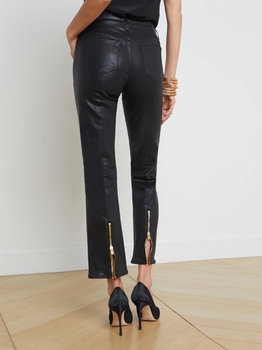 Bottoms L'AGENCE | Ginny High Rise Straight Coated Jean Noir Coated