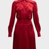 Dresses/Jumpsuits Jason Wu | Short Pleated Jacquard Shirt Dress Oxblood