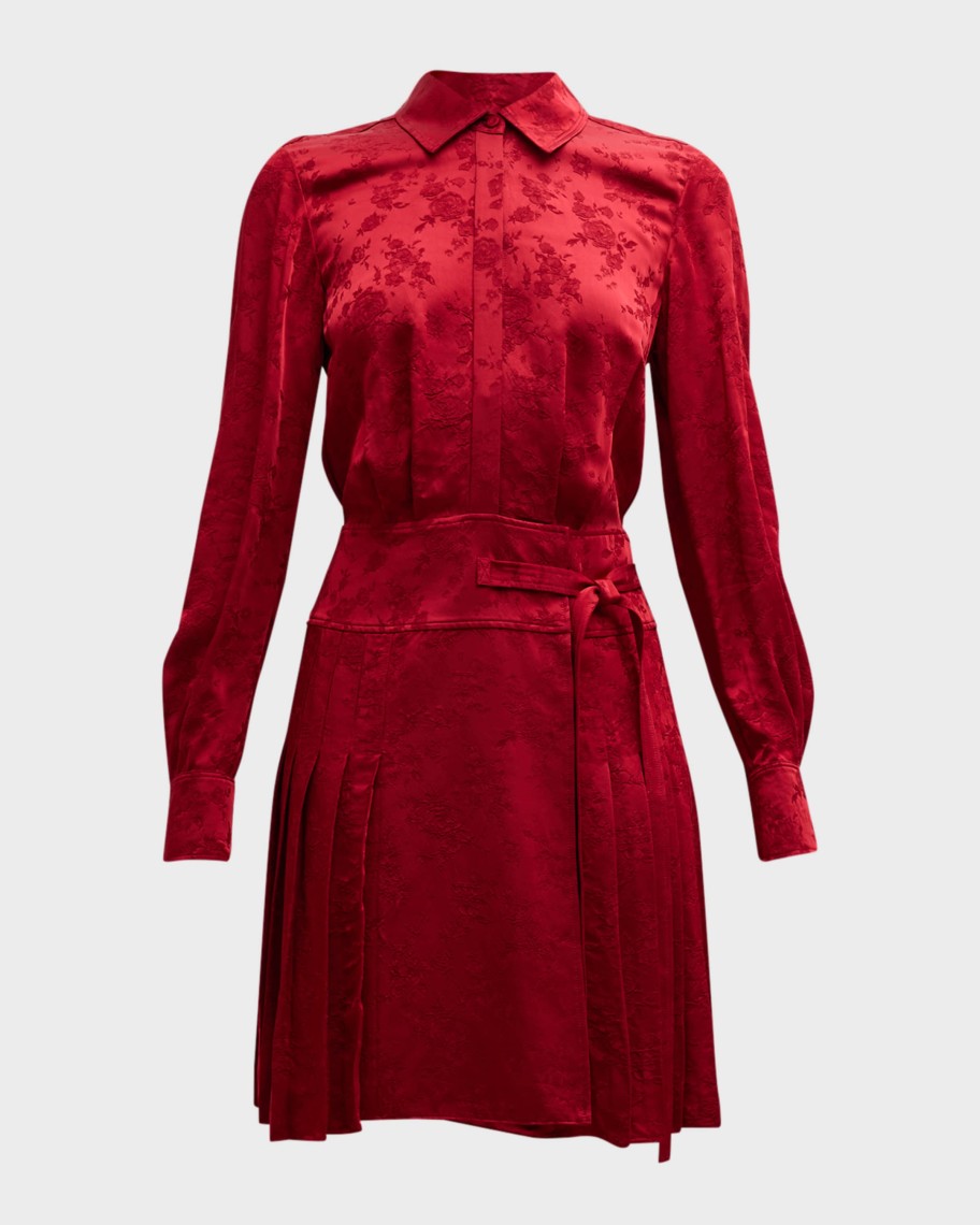 Dresses/Jumpsuits Jason Wu | Short Pleated Jacquard Shirt Dress Oxblood