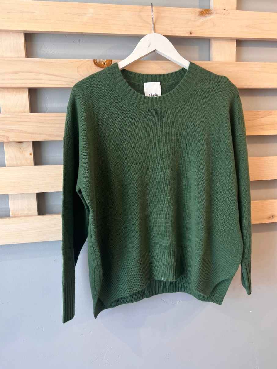 Sweaters Allude | Seamed Sleeve Crewneck Sweater Green 34