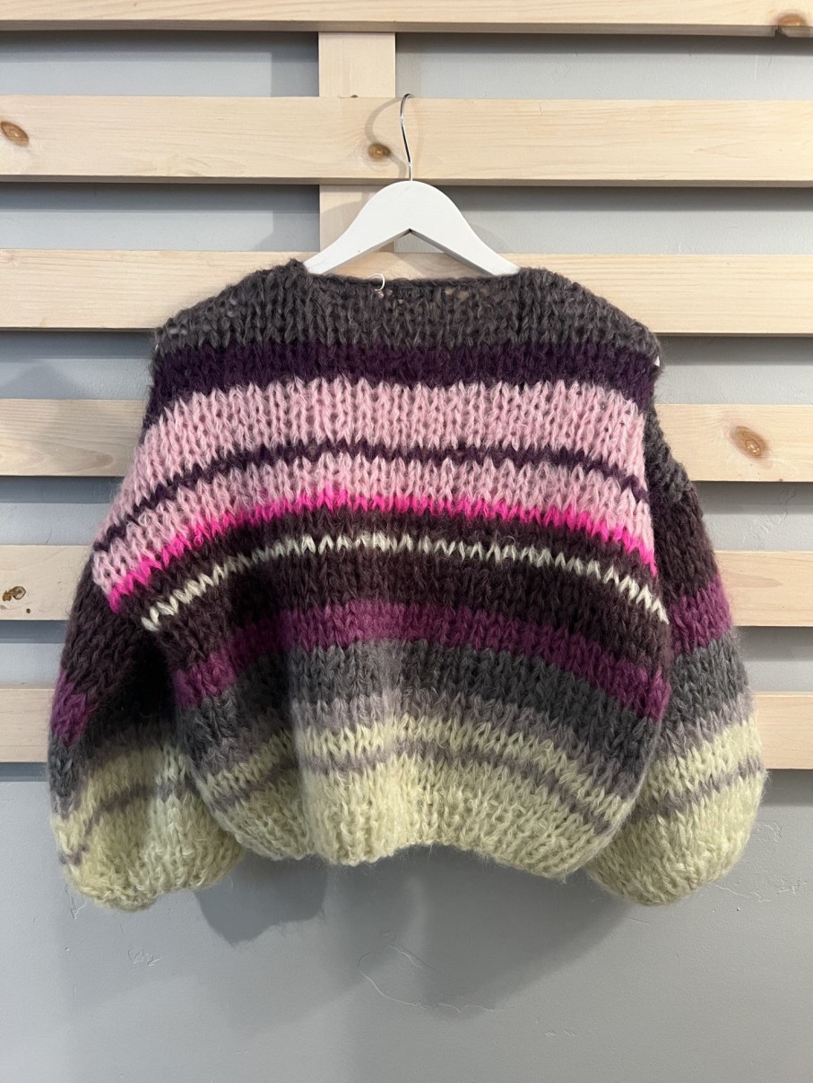 Sweaters Maiami | Mohair Bomber Cardigan Striped Neon Berry